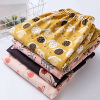 纯棉家居裤女梭织全棉磨毛印花绒布秋冬季加厚加大宽松睡裤长裤女