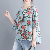 棉质大码女装春季夏季韩版上衣短袖胖mm宽松显瘦遮肚衬衫200斤t恤