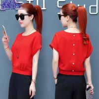 短袖雪纺衫女2020夏季新款宽松遮肚子小衬衫蝙蝠上衣