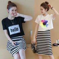 纯棉夏季短袖哺乳衣外出两件套哺乳连衣裙韩版宽松印花喂奶衣套装