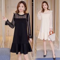 韩版新款蕾丝拼接哺乳连衣裙中长款显瘦哺乳装蕾丝喂奶连衣裙上衣