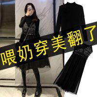 哺乳衣外出时尚套装辣妈款喂奶连衣裙秋冬装外穿产后哺乳衣服秋季