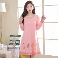 睡裙女纯色棉质秋冬季韩版可爱长袖女士ins卡通中裙睡裙家居服