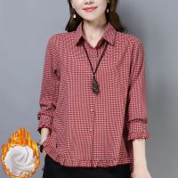 格子衬衫女长袖秋冬新款宽松显瘦上衣大码女休闲衬衣