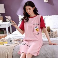 睡裙女夏季纯棉短袖薄款春秋学生家居服可爱夏天睡衣宽松孕妇裙子