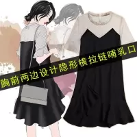 哺乳连衣裙夏季辣妈款外穿喂奶夏装衣服女产后期哺乳装外出时尚