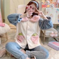 孕妇法兰绒睡衣冬季新款孕期家居服产后哺乳喂奶衣11羊羔绒月子服