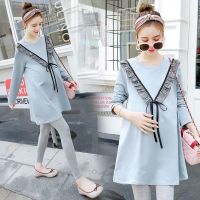 孕妇秋装套装2019新款孕妇连衣裙长袖两件套装孕妇装上衣春秋潮妈