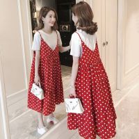 孕妇裙连衣裙中长款雪纺2020新款夏季孕妇装短袖上衣波点裙套装