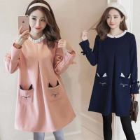 韩版孕妇装秋冬款2019潮妈长袖连衣裙孕早期时尚春秋季中长款上衣