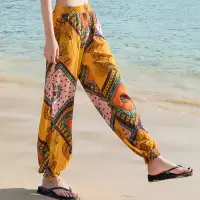 大码棉绸睡裤女灯笼裤夏季防蚊裤度假沙滩长人造棉薄款绵绸可外穿