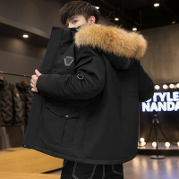 富贵鸟(FUGUINIAO)羽绒服男加厚中长款2021冬季新款大毛领工装潮外套户外羽绒衣