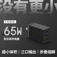 TEGIC 65W氮化镓充电器GaN充电头PD快充苹果华为手机插头笔记本|黑色[65W大功率三接口输出全快充协议]