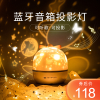 无线蓝牙小型音箱低音炮带彩灯闪光旋转3d环绕家用便携式迷你小音响智能音乐连手机可爱卡通少女七彩投影夜灯