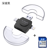 多功能读卡器迷你华为苹果安卓type-c转换器OTG多合一单反相|深邃黑[圆形读卡器]+SD卡[32G] USB2.0