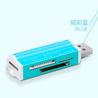 多合一读卡器多功能高速手机相机sd/tf/ms卡车载读卡器内存卡迷你|[合金款]蓝色[买2送1]