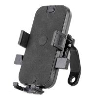 摩托车手机导航支架铝合金电动车手机架自行车外卖反光镜车载防震|后视镜款 铝合金手机支架[无充电黑色]