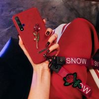 nova5手机壳荣耀20挂绳壳红玫瑰花nova5i/nova5pro保护壳女