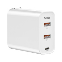 倍思65W氮化镓充电器快充头3口双TYPE-C+USB苹果|白色【60W】大功率，手机平板笔记本电脑充电通用