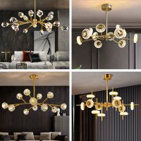 北欧轻奢分子灯全铜吊灯后现代客厅灯网红简约水晶灯餐厅卧室灯具