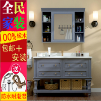 美式简欧式仿古浴室柜红橡木洗脸盆洗漱台中式台盆组合欧式卫浴柜|0.9米橡木材质+镜子款式