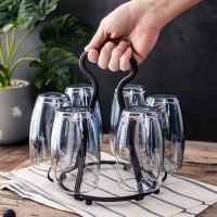 新款北欧铁艺沥水杯架 手提水杯收纳架 家用6头玻璃杯酒杯倒挂架