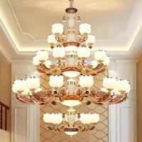 欧式复式楼客厅大吊灯中式复古别墅玉石吊灯楼中楼酒店大厅大吊灯