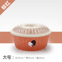 家用圆形带盖沥水篮子厨房塑料洗菜蔬果筛碗筷滤水篮鸡蛋篮保洁蓝|大号[棕红]圆形