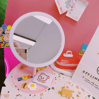 ins少女心桌面台式化妆镜带led补光灯折叠补妆梳妆镜学生宿舍镜子|小圆无灯款