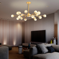 北欧吊灯轻奢客厅灯现代简约餐厅卧室水晶灯全铜分子灯具组合套餐