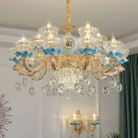 欧式吊灯陶瓷客厅水晶灯餐厅卧室灯具网红家用复式楼奢华法式吊灯