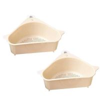 厨房水槽沥水板三角形过滤筐吸盘式塑料置物架厨房用品抹布收纳篮|两个装[米黄色]