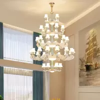 复式楼水晶大吊灯欧式别墅客厅吊灯豪华酒店大堂楼中楼灯具餐厅灯