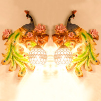 欧式客厅背景墙壁灯卧室床头灯过道走廊楼梯创意孔雀装饰墙壁灯具