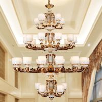 复试楼别墅大吊灯客厅灯楼中楼挑空复式楼新中式风格锌合金玉石灯