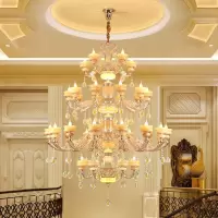 欧式客厅大吊灯复式楼水晶长吊灯别墅奢华天然玉石楼中楼大厅吊灯