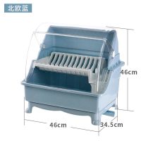 带盖大号沥水碗架厨房放碗筷盘碟沥水篮防尘防虫漏水碗柜装餐具架|双层北欧蓝[出水方向可调/可堵]