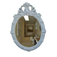 欧式浴室卫生间洗手台镜美容院床头雕花镜复古梳妆台镜子壁挂墙仿|B白色 大号