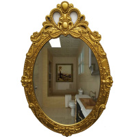 欧式浴室卫生间洗手台镜美容院床头雕花镜复古梳妆台镜子壁挂墙仿|b金色 小号