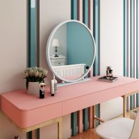 北欧化妆镜宿舍桌面台式圆形镜美容美甲理发镜大码网红梳妆镜家用|铁珠-白色镜框 直径30cm