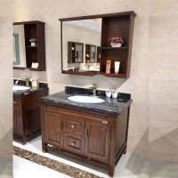 卫浴新中式橡木浴室柜卫生间落地洗手台盆柜组合实木洗漱台美式柜|0.7米泰国橡木标配金碧辉煌台面