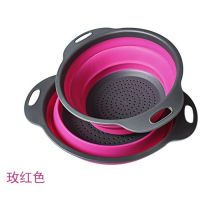 可折叠洗菜篮沥水篮易收纳伸缩滤水洗水果筐厨房用品|玫红色 大号2个(圆形)