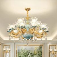 欧式吊灯客厅灯现代简约餐厅灯法式蓝色陶瓷吊灯网红卧室水晶灯具