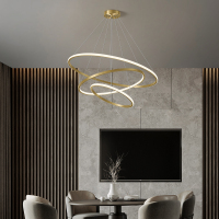 客厅吊灯现代简约大气家用网红全铜吊灯餐厅个性圆环卧室灯灯具