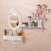 欧式壁挂梳妆台镜子化妆镜台式挂墙简约梳妆美容院镜|简约梳妆台+置物架三件套(不含饰品