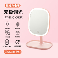 化妆镜台式led带灯宿舍桌面梳妆镜女网红便携随身补光美妆小镜子|标准版-充电款-标准镜面-粉色[单色光]