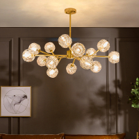 客厅吊灯后现代简约大气网红全铜北欧分子灯具高档水晶轻奢吊灯