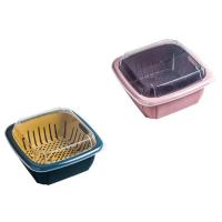 家用双层沥水篮子厨房大号洗蔬菜筐水果盘带盖防尘保鲜塑料收纳篮|仙女粉+鸡蛋黄2个装[带保鲜盖]