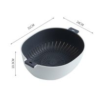 厨房多功能洗菜盆沥水篮双层带盖洗菜篮水果篮塑料家用果蔬保鲜盒|升级款椭圆形中号黑色沥水篮