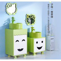 儿童浴室柜组合高低子母柜双盆陶瓷落地阳台幼儿园小孩彩色洗手台|子柜+母柜(绿色-)